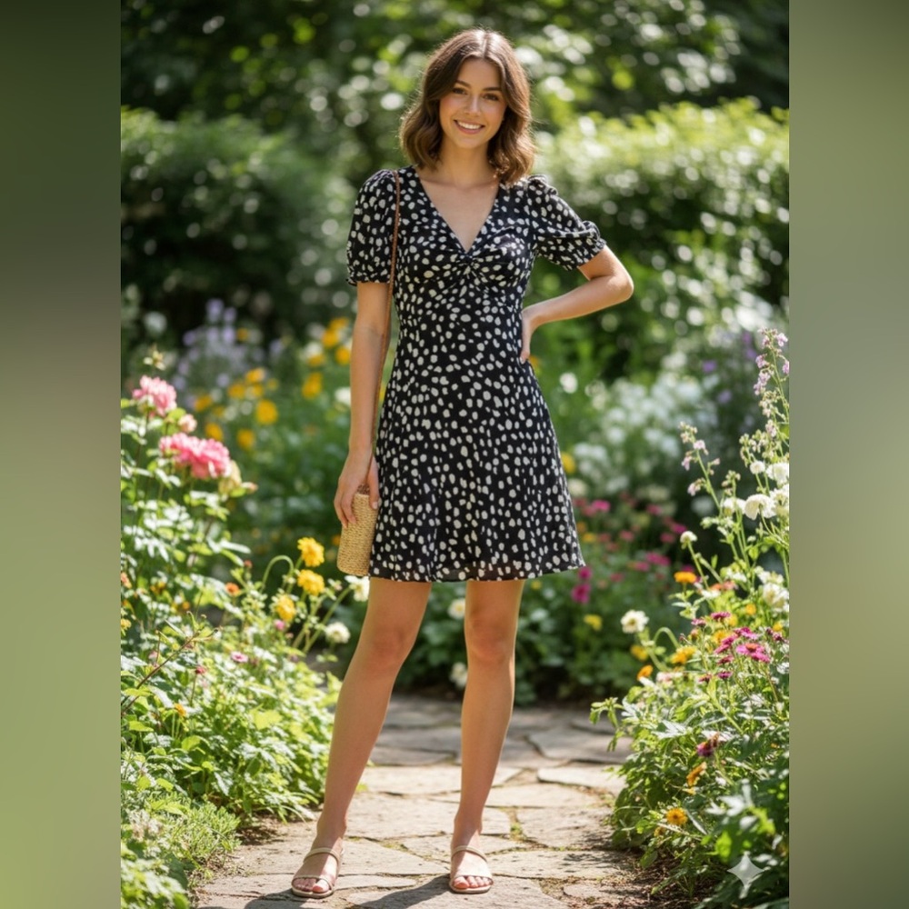 LOFT Black and White Spotted Mini Dress